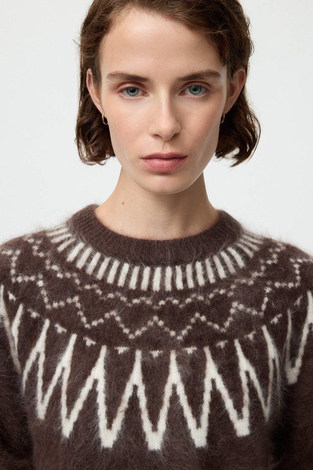 Soft Goat - Mocha Brushed Fair Isle Crewneck