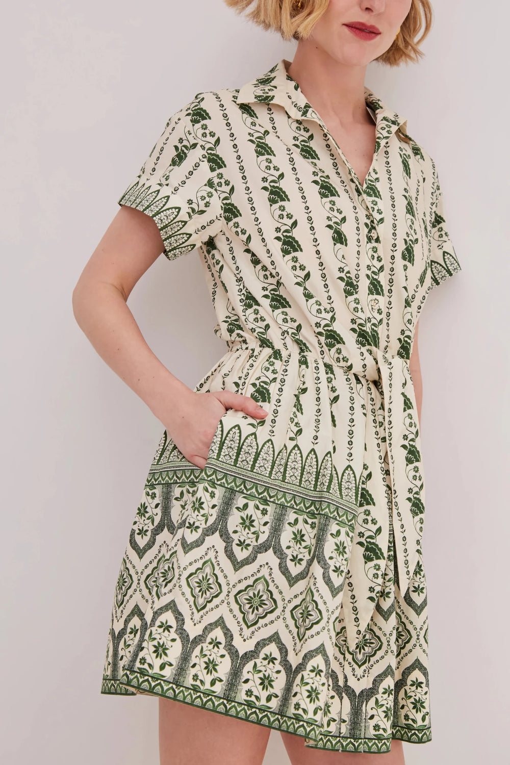Cara Cara - Asbury Mini Dress Vining Flora Green - Kalifornia Jean Bar