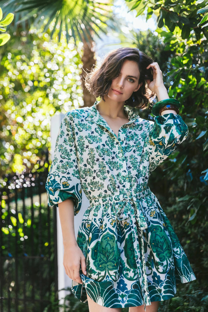 Cara Cara - Beatrice Mini Dress Samara Green - Kalifornia Jean Bar