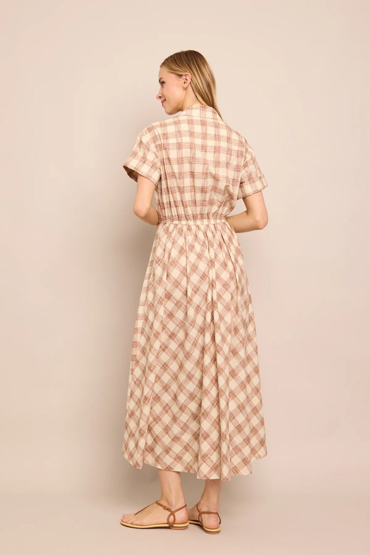 Cara Cara - Sketched Plaid Brown Asbury Midi Dress - Kalifornia Jean Bar
