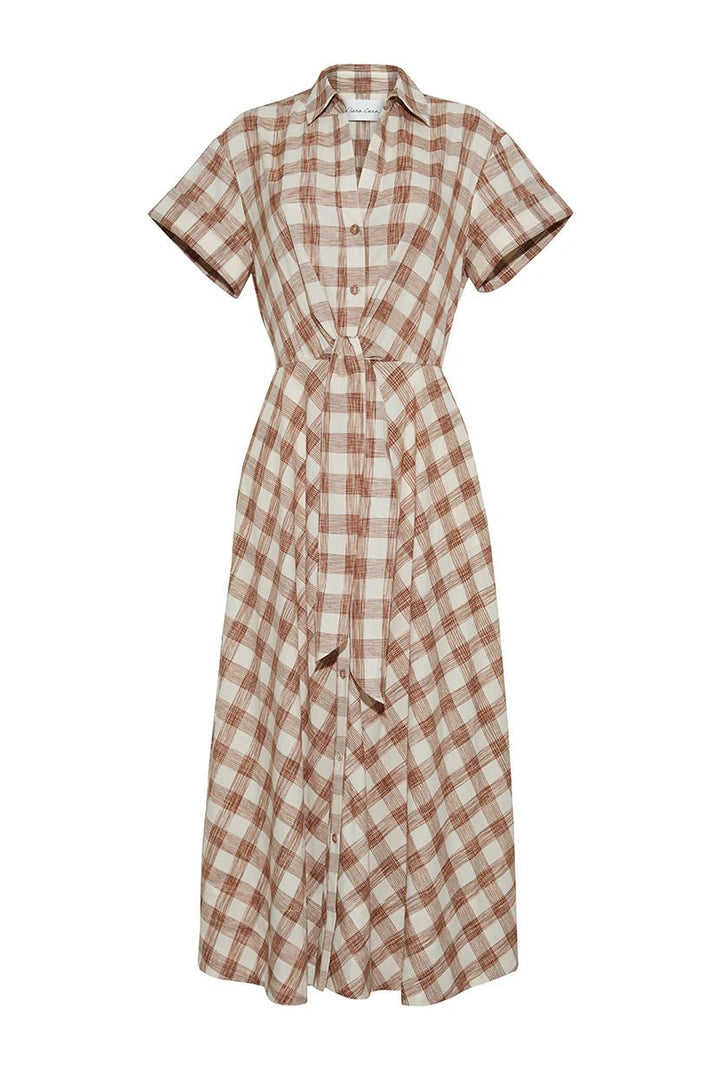 Cara Cara - Sketched Plaid Brown Asbury Midi Dress - Kalifornia Jean Bar