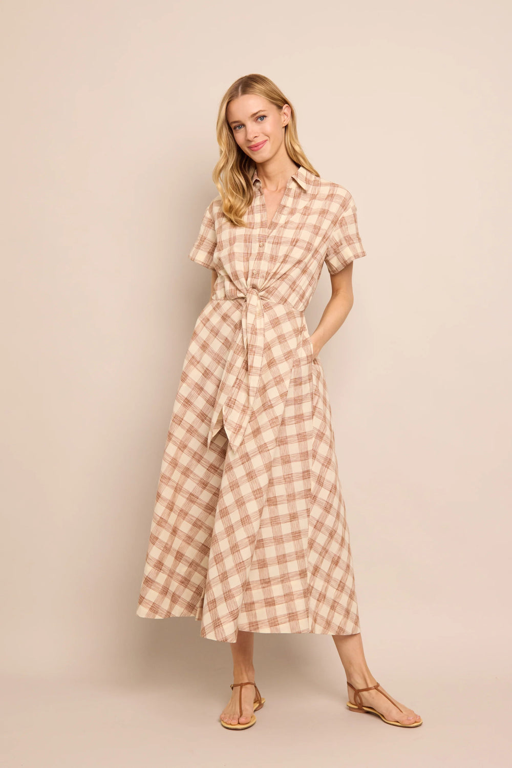 Cara Cara - Sketched Plaid Brown Asbury Midi Dress - Kalifornia Jean Bar