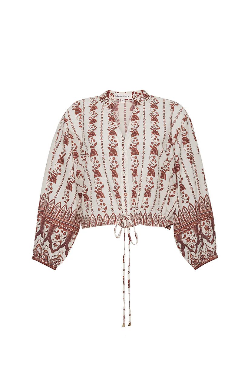 Cara Cara - Vining Flora Brown Perrin Drawstring Top - Kalifornia Jean Bar