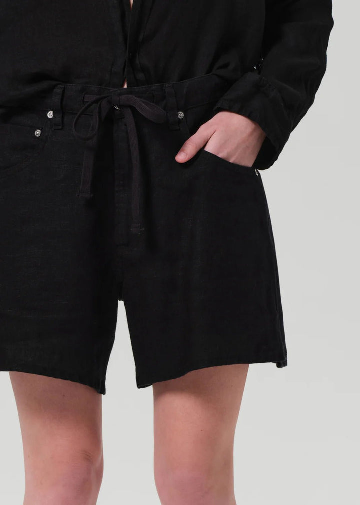 Citizens of Humanity - Black Brynn Drawstring Linen Short - Kalifornia Jean Bar