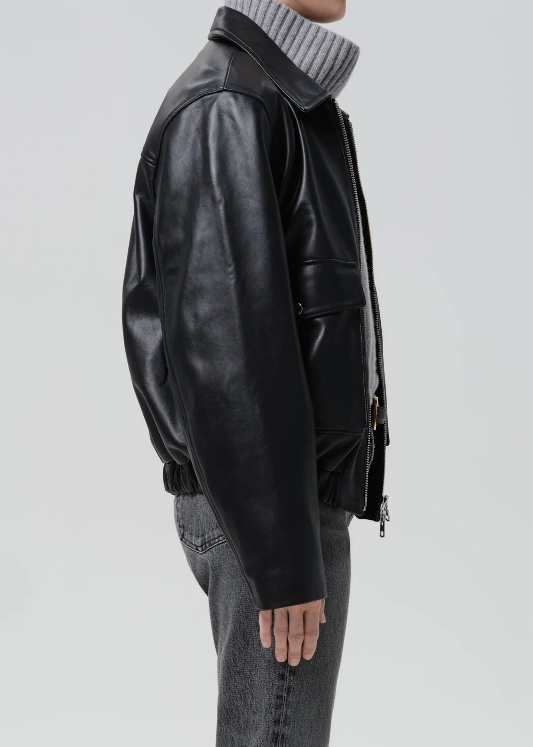 Citizens of Humanity - Black Zip Front Leather Bomber Jacket - Kalifornia Jean Bar