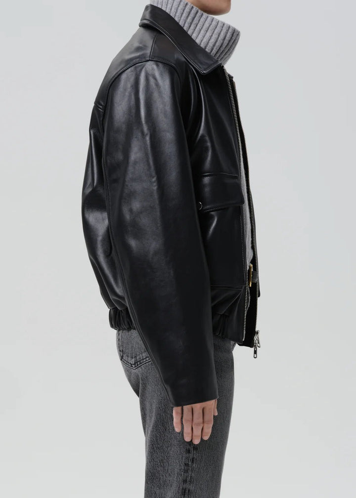 Citizens of Humanity - Black Zip Front Leather Bomber Jacket - Kalifornia Jean Bar
