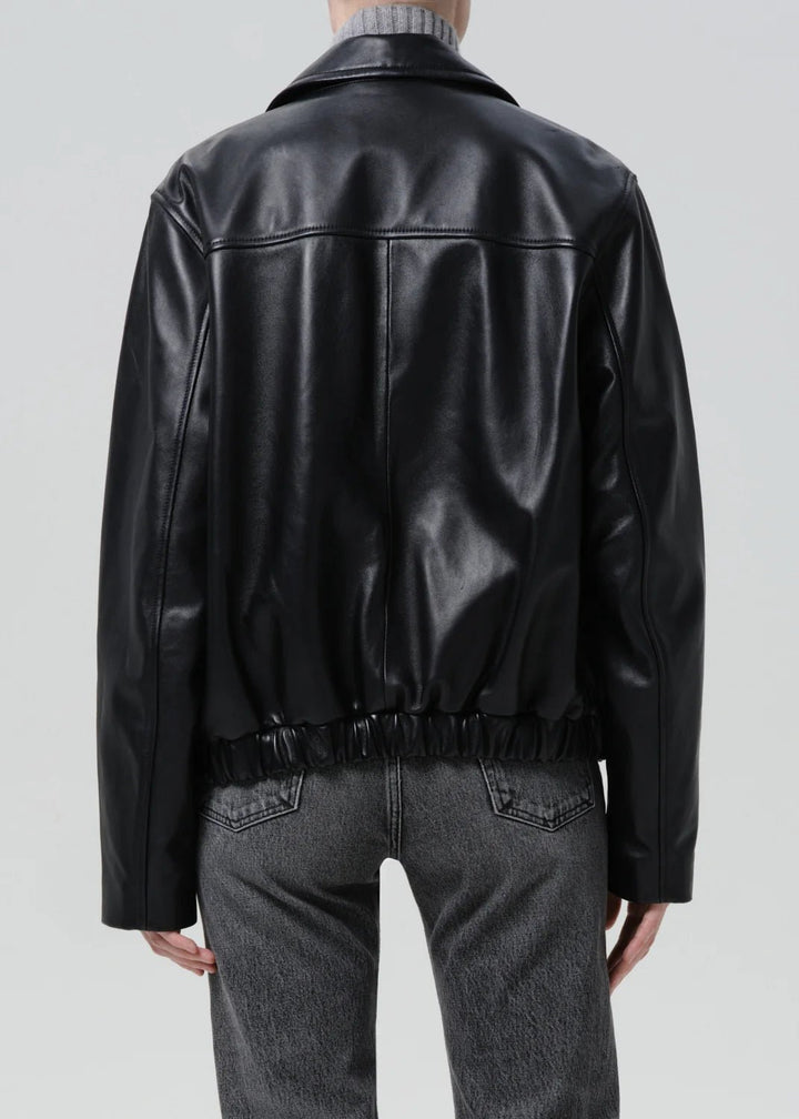 Citizens of Humanity - Black Zip Front Leather Bomber Jacket - Kalifornia Jean Bar