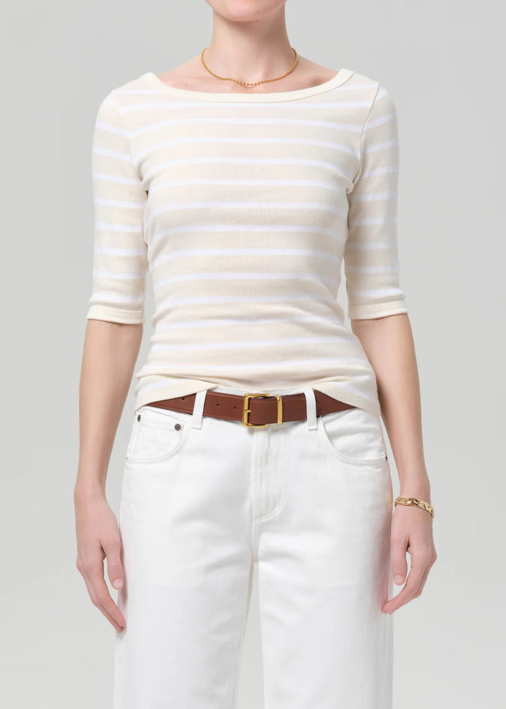 Citizens of Humanity - Brulee Stripe 3/4 Sleeve Boat Neck Tee - Kalifornia Jean Bar