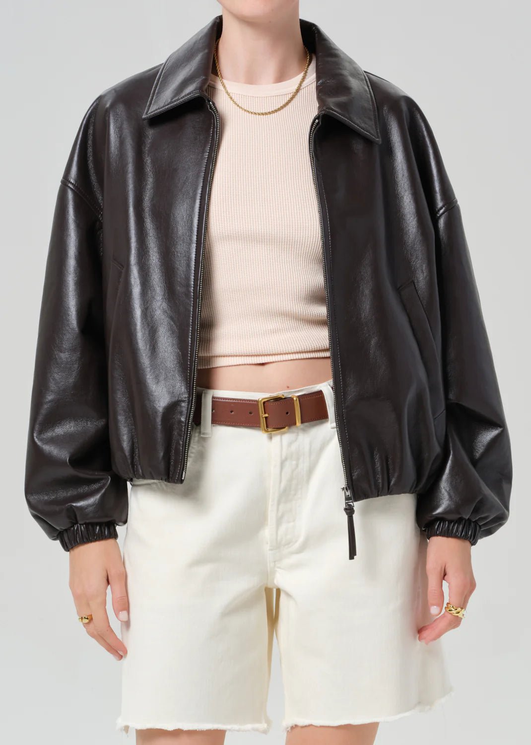 Citizens of Humanity - Bubble Hem Leather Bomber Jacket Chocolate Brown - Kalifornia Jean Bar
