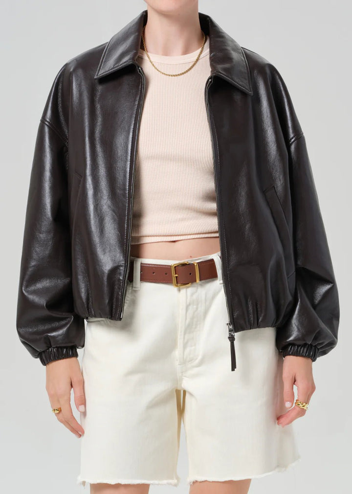 Citizens of Humanity - Bubble Hem Leather Bomber Jacket Chocolate Brown - Kalifornia Jean Bar