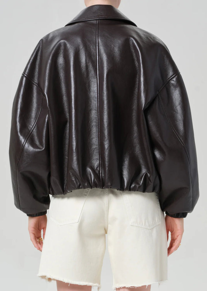 Citizens of Humanity - Bubble Hem Leather Bomber Jacket Chocolate Brown - Kalifornia Jean Bar