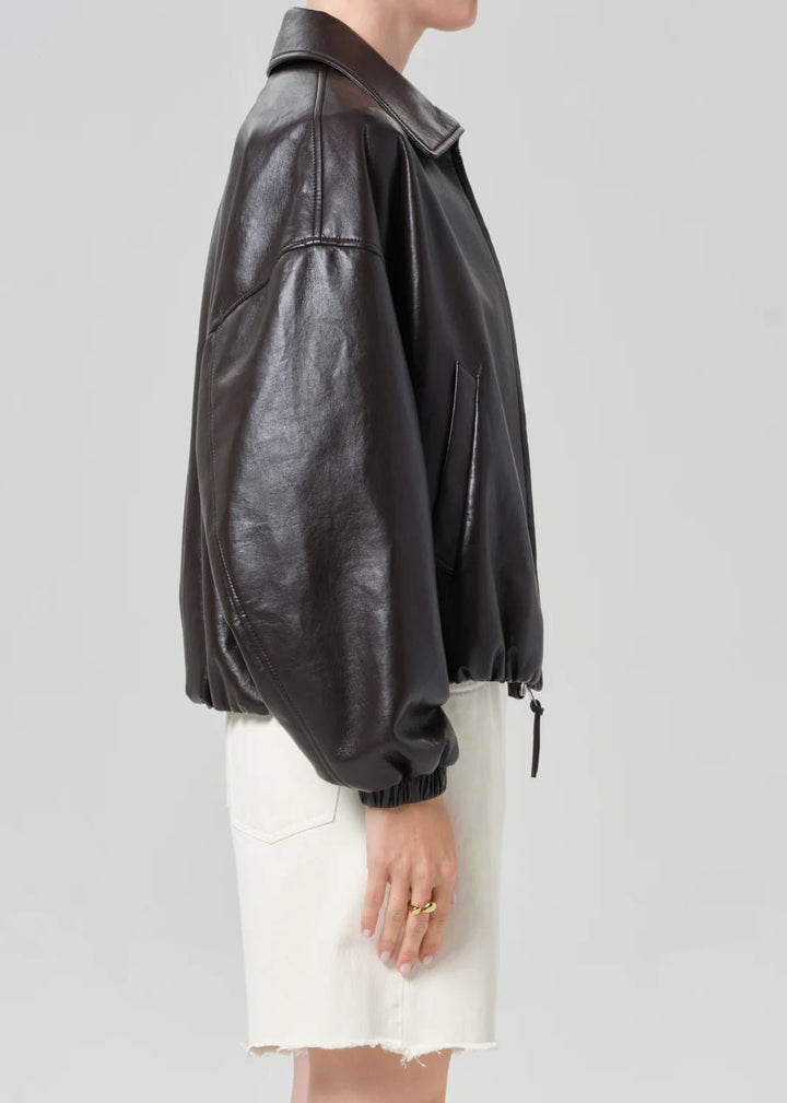 Citizens of Humanity - Bubble Hem Leather Bomber Jacket Chocolate Brown - Kalifornia Jean Bar