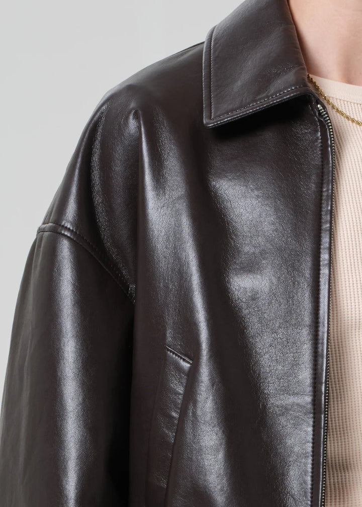 Citizens of Humanity - Bubble Hem Leather Bomber Jacket Chocolate Brown - Kalifornia Jean Bar