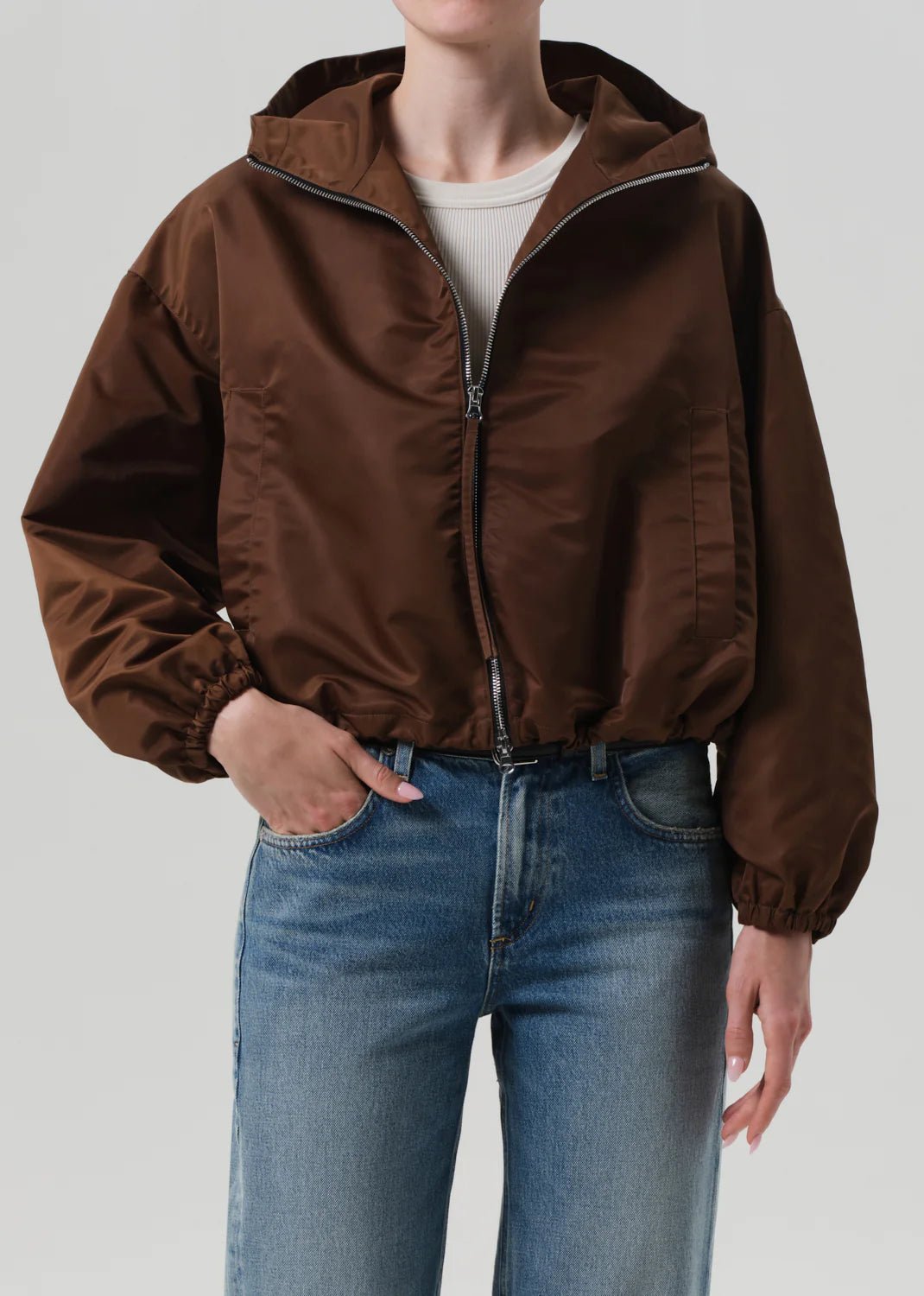 Citizens of Humanity - Cropped Nylon Windbreaker in Brown - Kalifornia Jean Bar