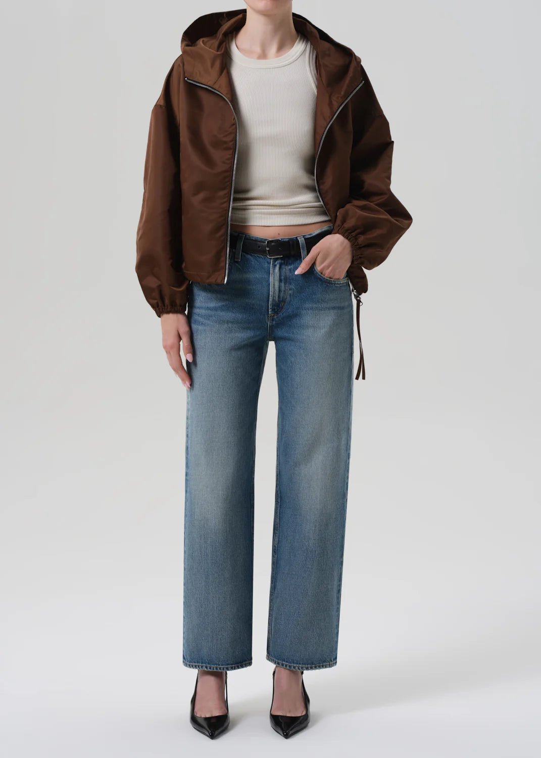 Citizens of Humanity - Cropped Nylon Windbreaker in Brown - Kalifornia Jean Bar