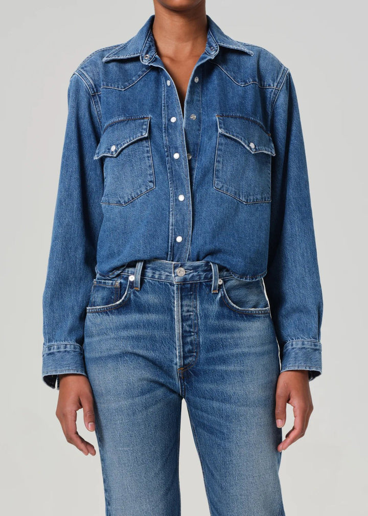 Citizens of Humanity - Cropped Western Shirt in Chaya - Kalifornia Jean Bar