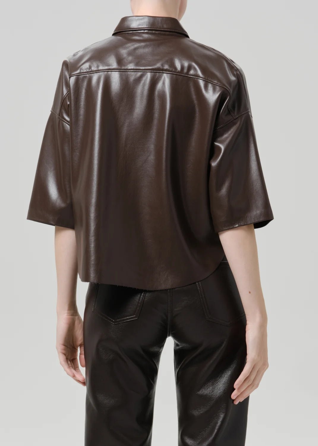 Citizens of Humanity - Frances Chocolate Cropped Cape Leather Button-Up - Kalifornia Jean Bar