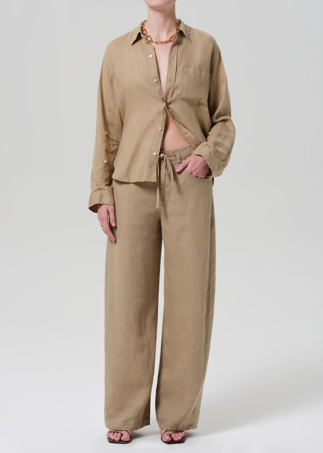 Citizens of Humanity - Gobi Brynn Drawstring Trouser in Linen - Kalifornia Jean Bar