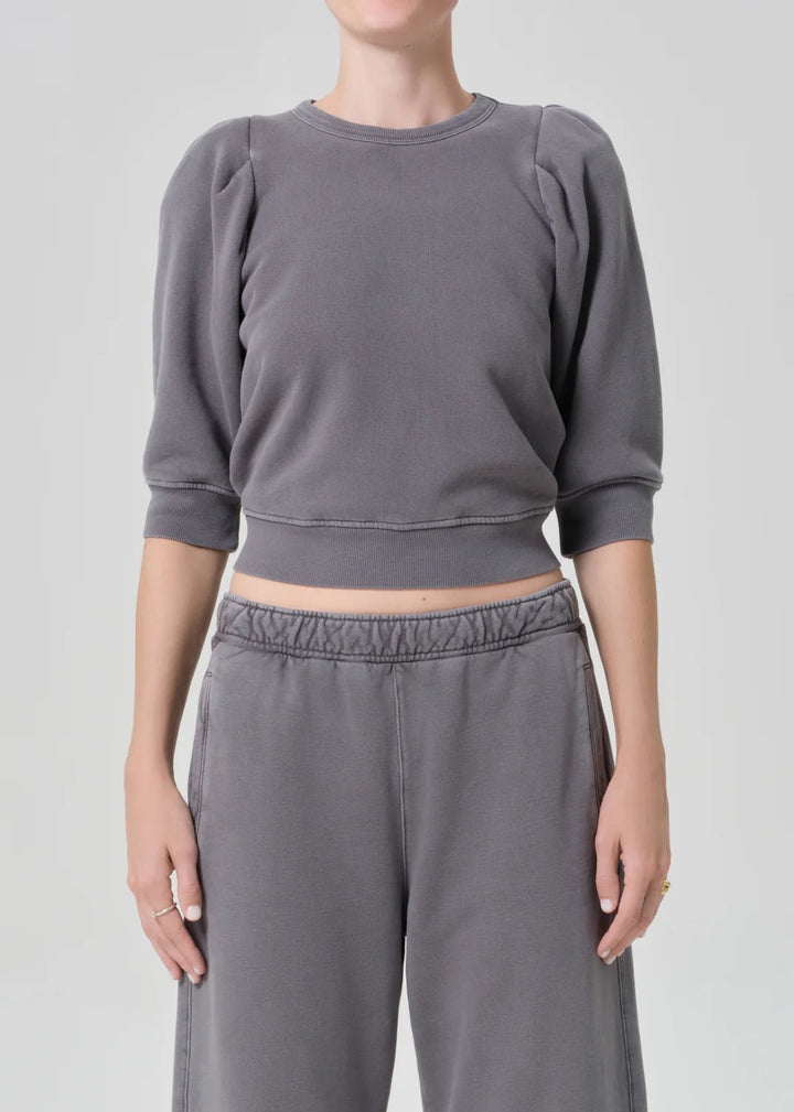Citizens of Humanity - Heather Grey Pleated Short Sleeve Crew - Kalifornia Jean Bar