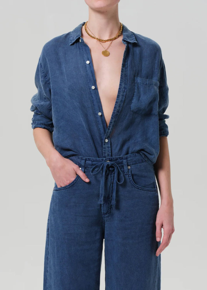 Citizens of Humanity - Kayla Shrunken Linen Shirt Dark India Stone Wash - Kalifornia Jean Bar
