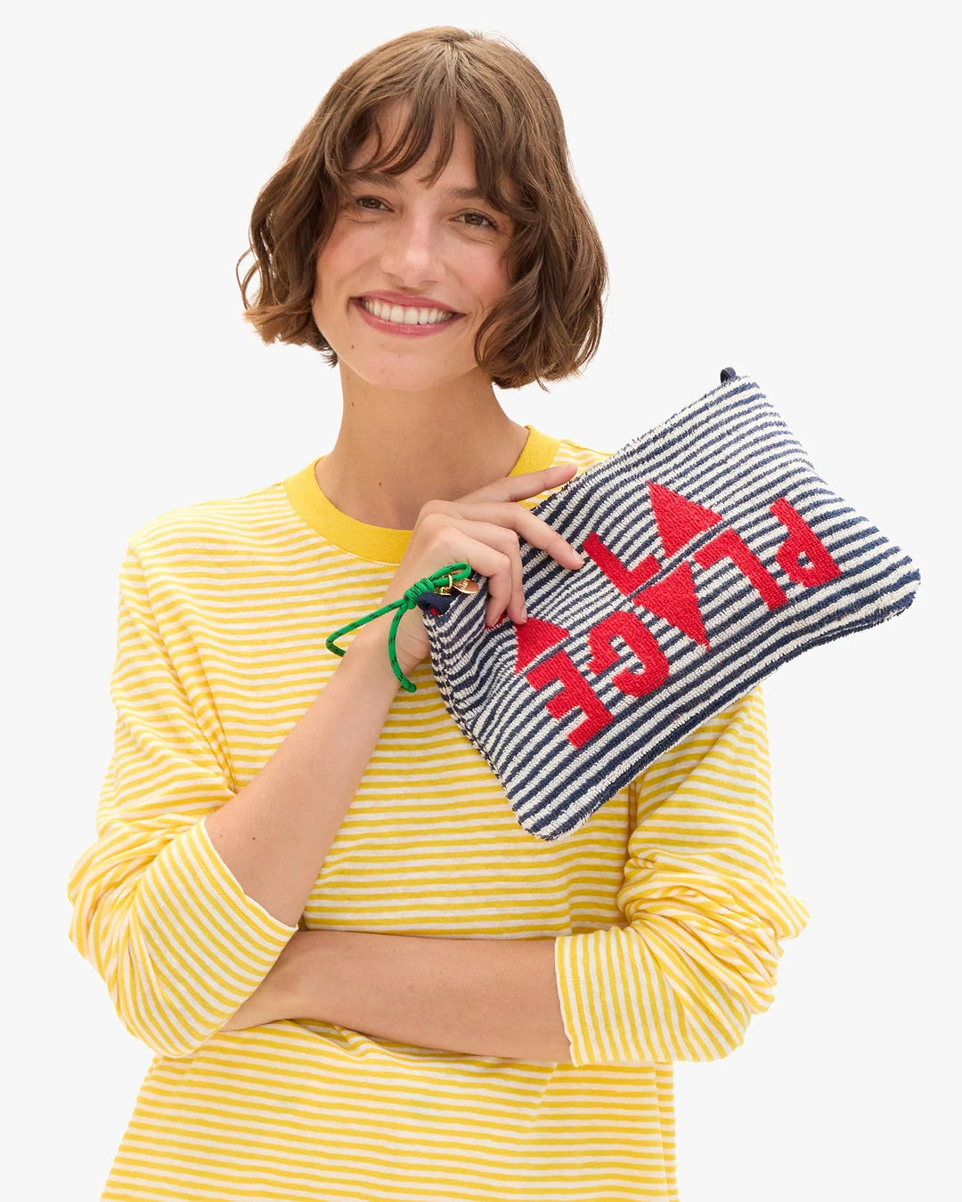 Clare V. - A La Plage Flat Clutch Terry Cloth in Deep Dive/Cream - Kalifornia Jean Bar