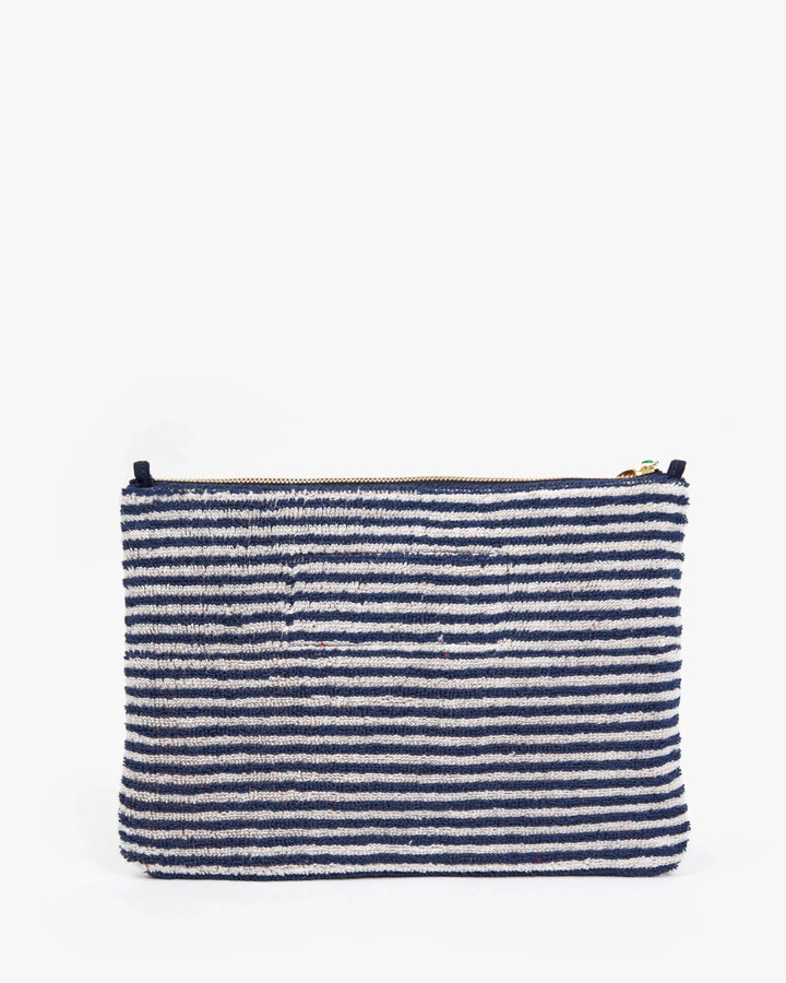 Clare V. - A La Plage Flat Clutch Terry Cloth in Deep Dive/Cream - Kalifornia Jean Bar
