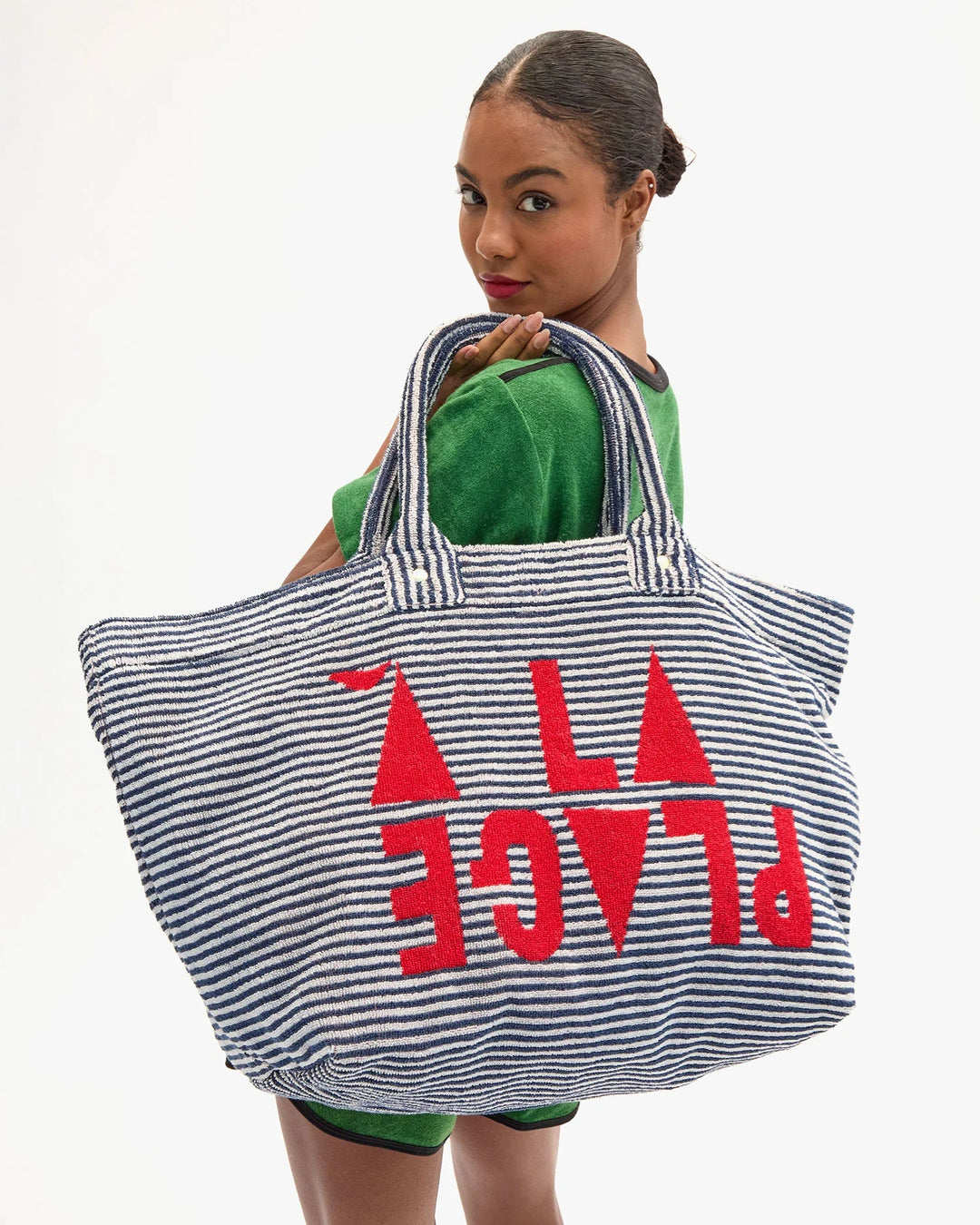 Clare V. - A La Plage La Cote Tote in Deep Dive/Cream - Kalifornia Jean Bar