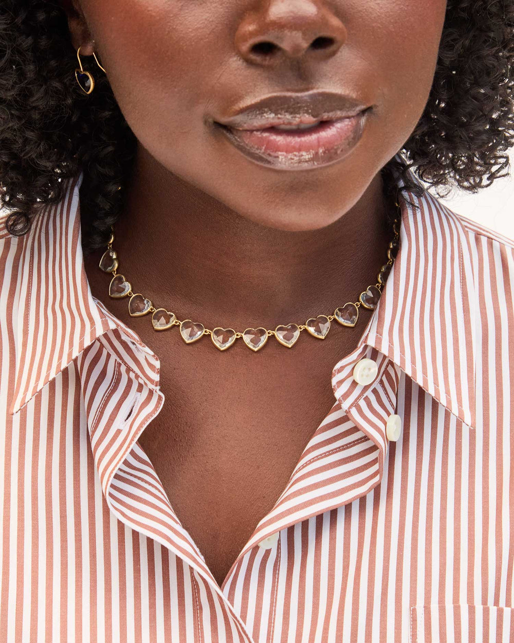 Clare V. - Bezel Heart Collar in Vintage Gold/Clear - Kalifornia Jean Bar