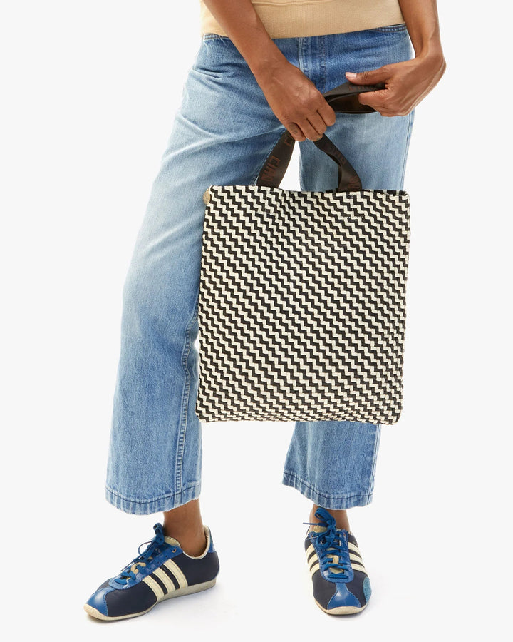 Clare V. - Black Cream Zig Zag Carryall Tote - Kalifornia Jean Bar