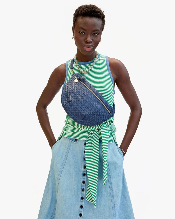 Clare V. - Bleu Marine Grande Fanny Woven Checker - Kalifornia Jean Bar