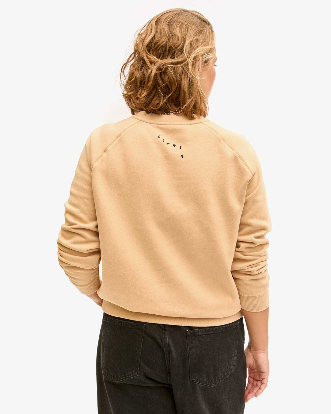 Clare V - Embroidered Le Weekend Sweatshirt in Sand - Kalifornia Jean Bar Clare V - Embroidered Le Weekend Sweatshirt in Sand