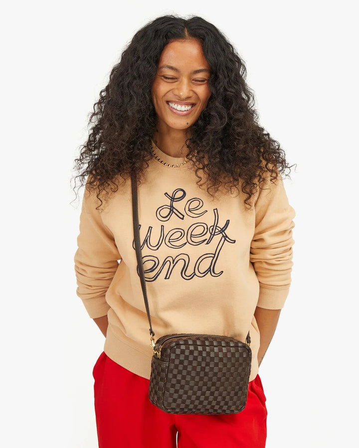 Clare V - Embroidered Le Weekend Sweatshirt in Sand - Kalifornia Jean Bar Clare V - Embroidered Le Weekend Sweatshirt in Sand