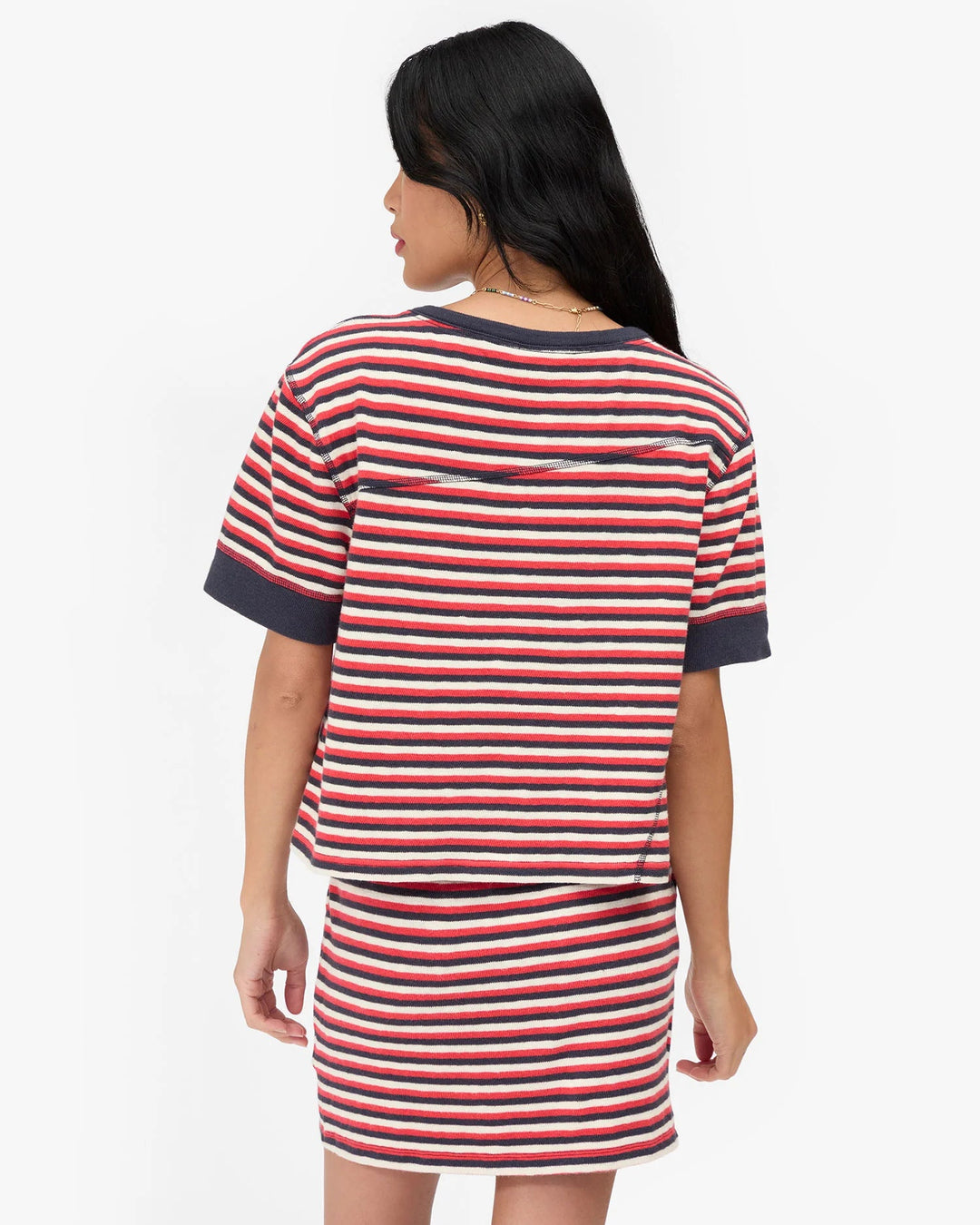Clare V. - Le Mini Tube Skirt Navy/Cherry Red Stripe - Kalifornia Jean Bar