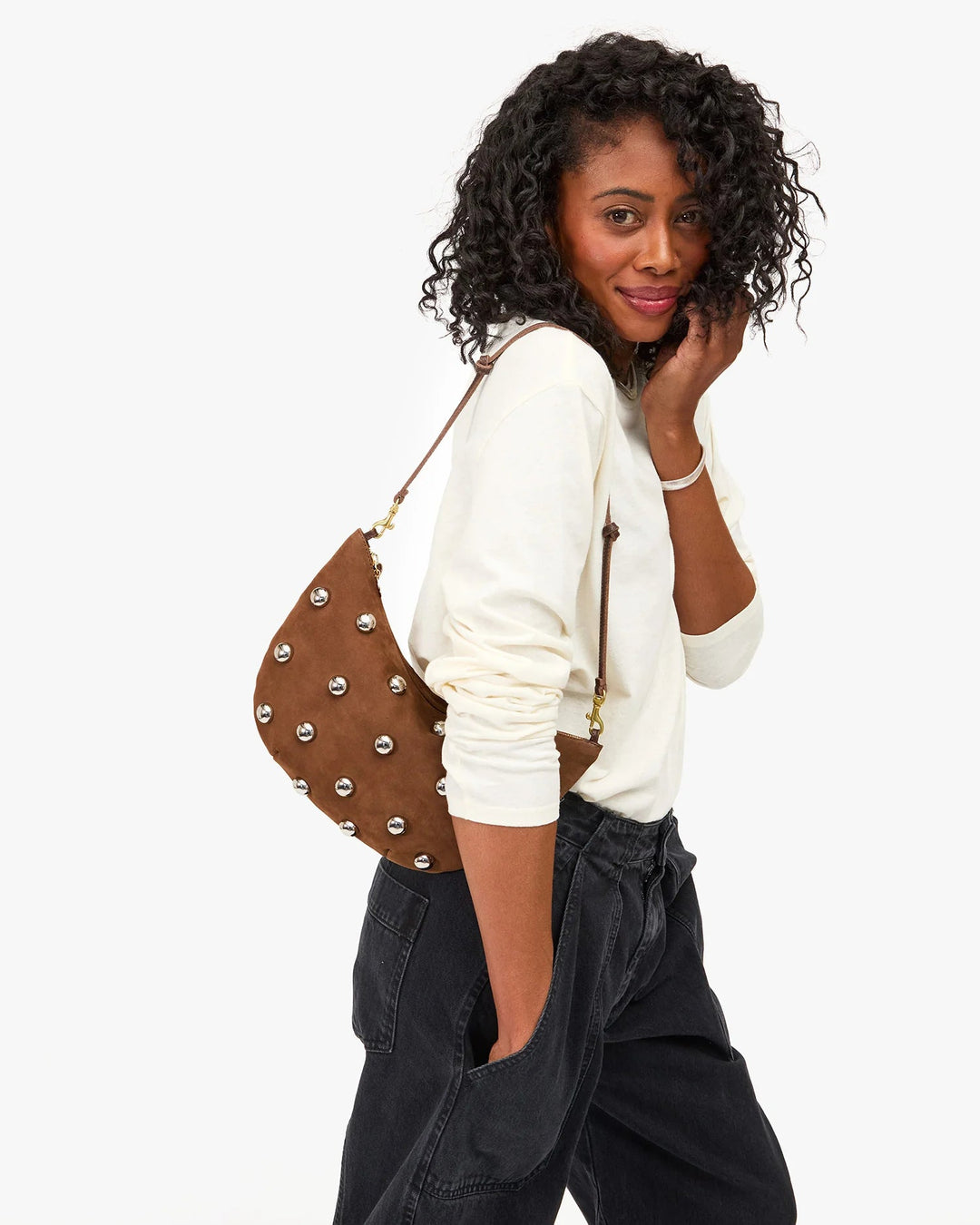 Clare V. - Lune Bag Choco Bar w/ Studs - Kalifornia Jean Bar