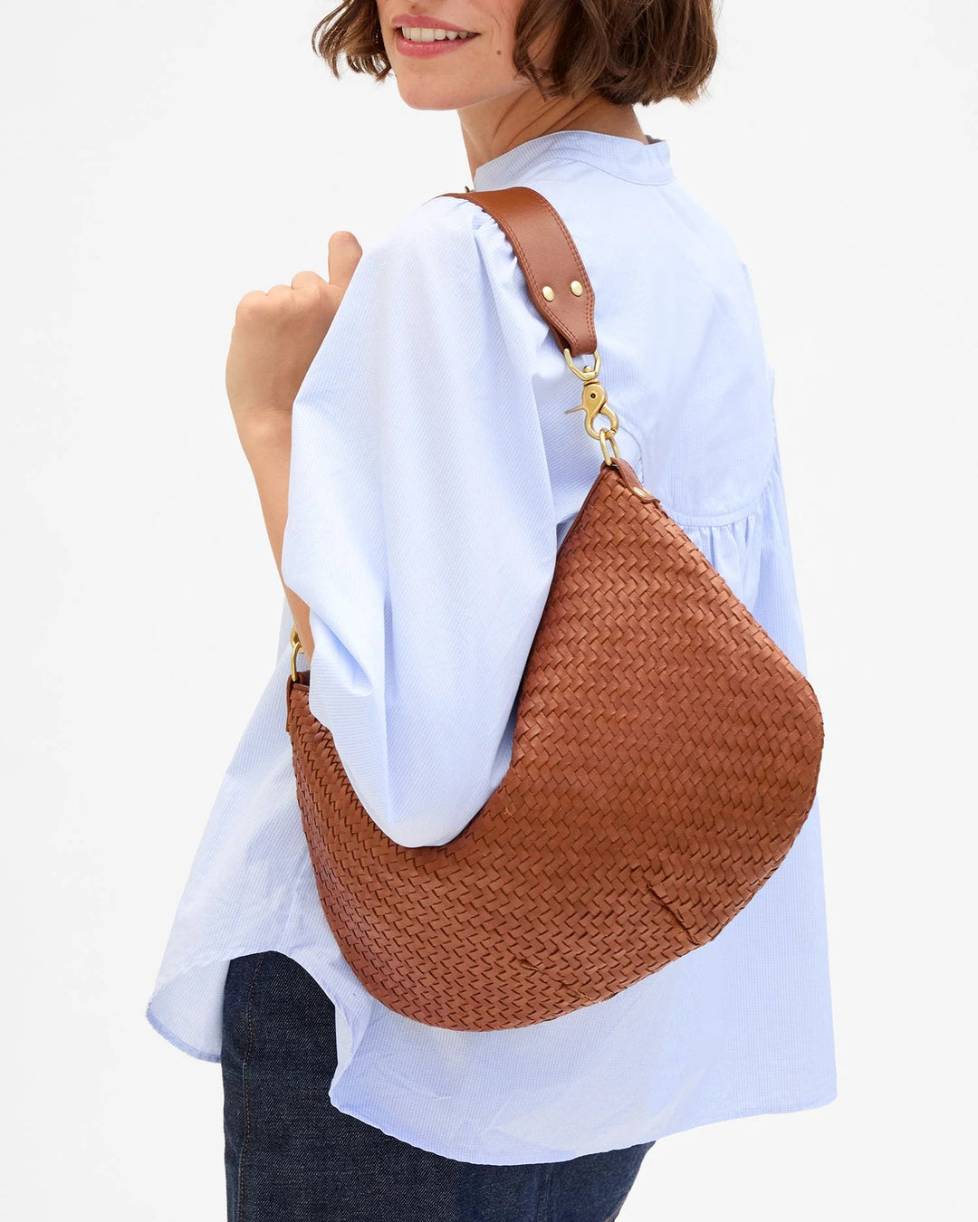 Clare V. - Moyen Messenger Hazelnut Woven Zig-Zag - Kalifornia Jean Bar