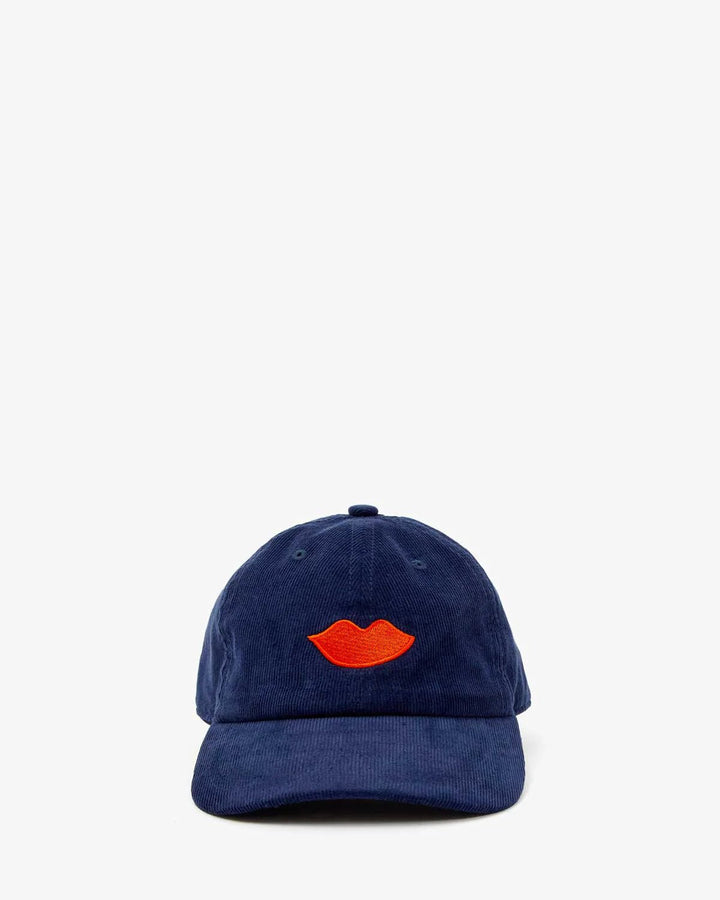 Clare V - Navy Corduroy Baseball Hat Embroidered Poppy Lips - Kalifornia Jean Bar