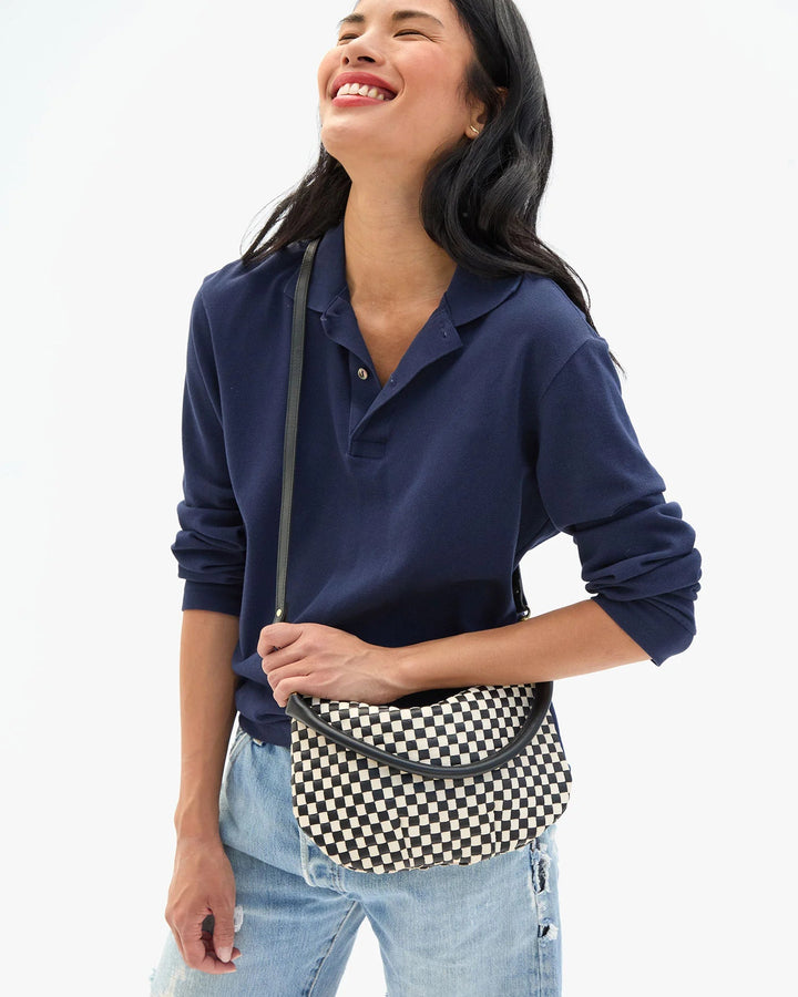 Clare V - Petit Moyen Messenger Black/Cream Woven Check Bag - Kalifornia Jean Bar