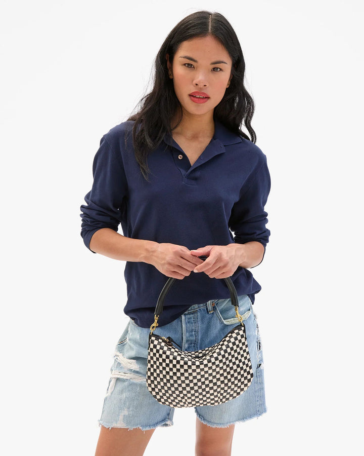 Clare V - Petit Moyen Messenger Black/Cream Woven Check Bag - Kalifornia Jean Bar