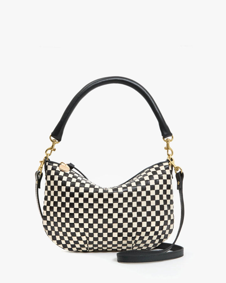 Clare V - Petit Moyen Messenger Black/Cream Woven Check Bag - Kalifornia Jean Bar