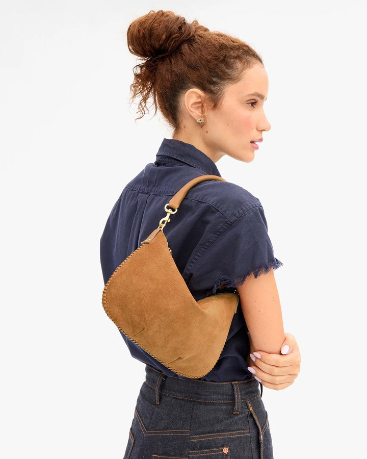 Clare V. - Petit Moyen Messenger Caramel Suede Whipstitch - Kalifornia Jean Bar