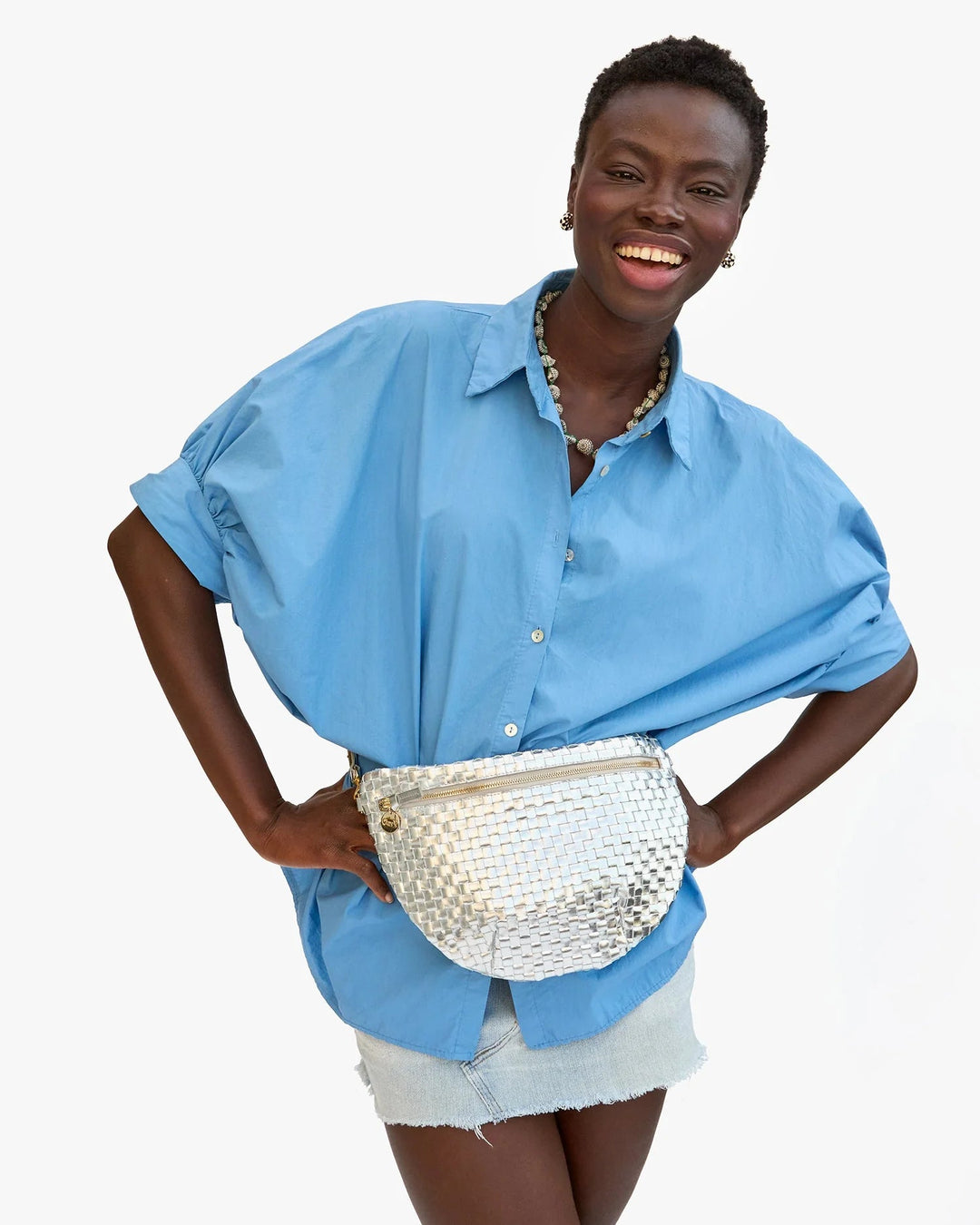 Clare V. - Silver Grande Fanny Specchio Woven Checker - Kalifornia Jean Bar