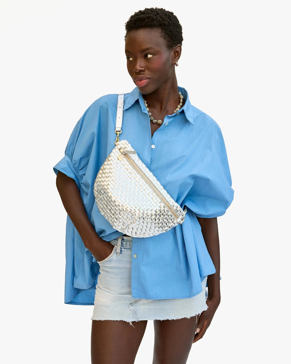 Clare V. - Silver Grande Fanny Specchio Woven Checker - Kalifornia Jean Bar