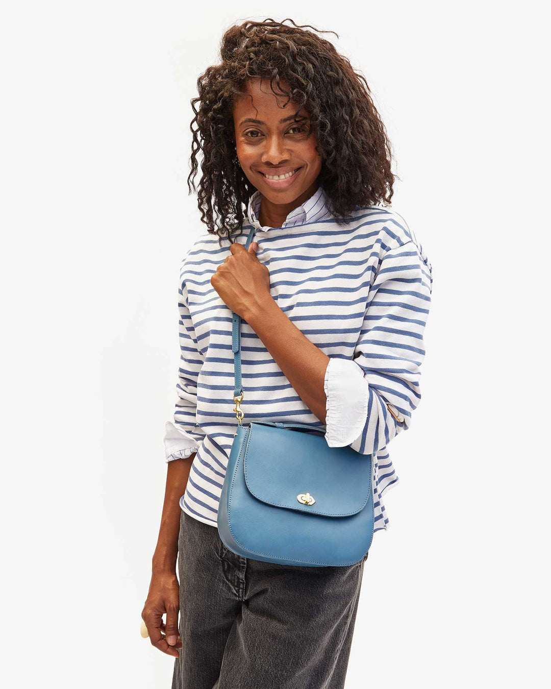 Clare V - Turnlock Louis in Desert Blue w/ Top Handle