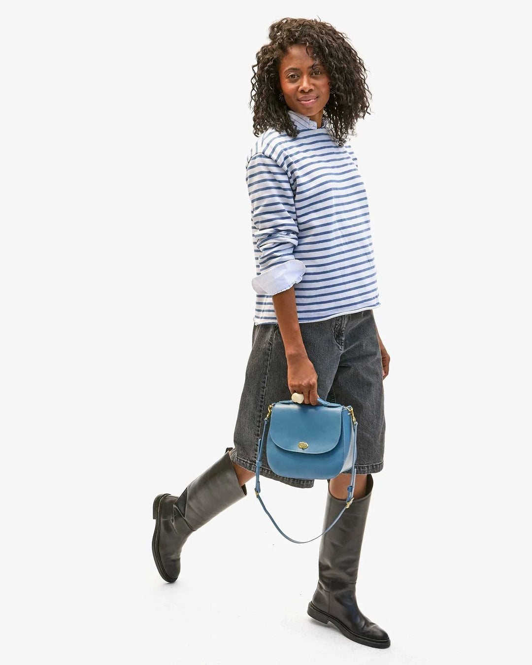 Clare V - Turnlock Louis in Desert Blue w/ Top Handle