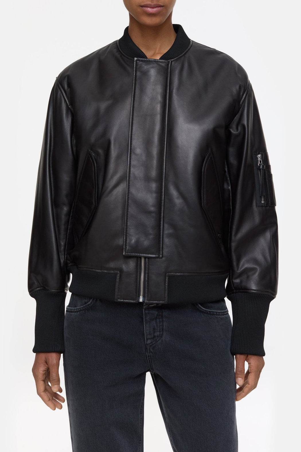 Closed - Classic Leather Bomber Jacket in Black - Kalifornia Jean BarClosed - Classic Leather Bomber Jacket in Black