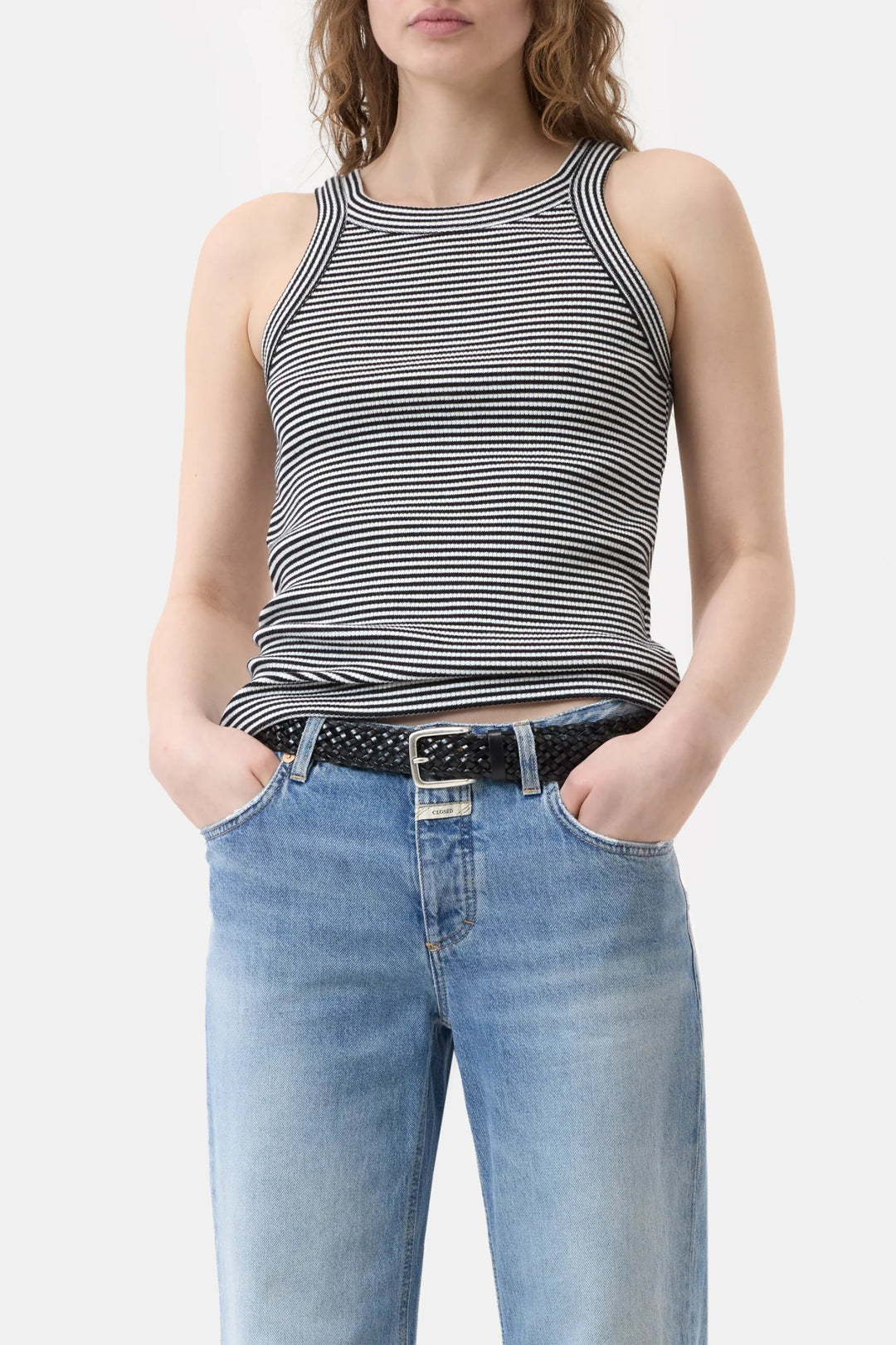 Closed - Ivory Stripe Racer Tank - Kalifornia Jean Bar