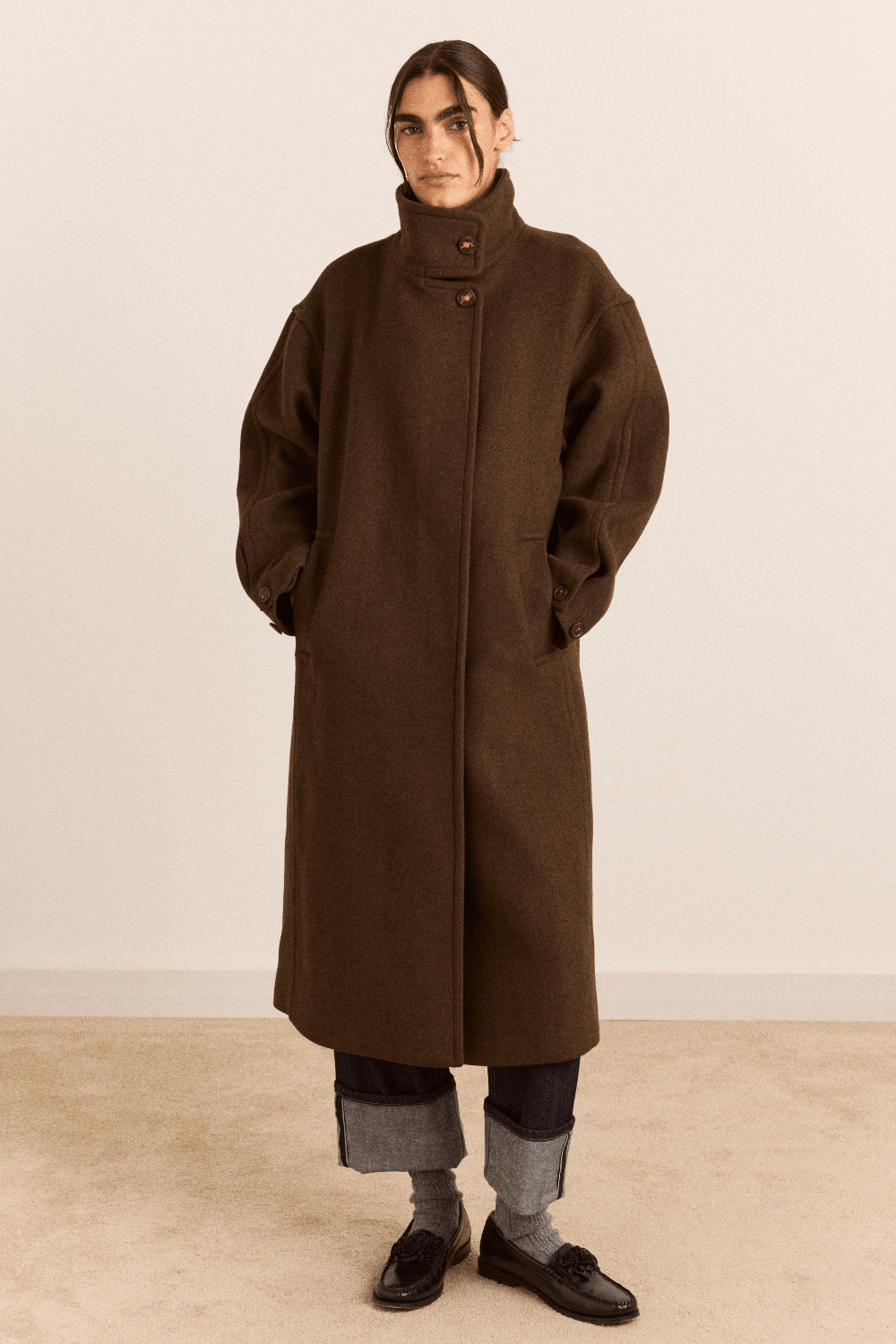 Damson Madder - Agnes Wool Coat in Chocolate - Kalifornia Jean Bar