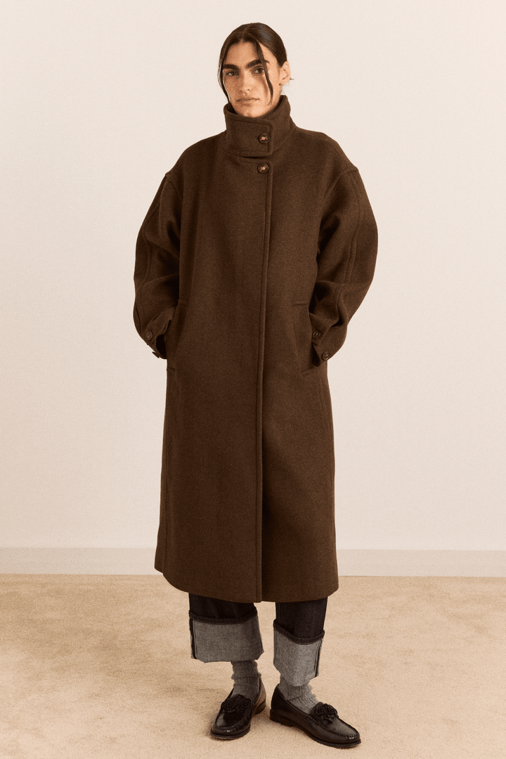Damson Madder - Agnes Wool Coat in Chocolate - Kalifornia Jean Bar