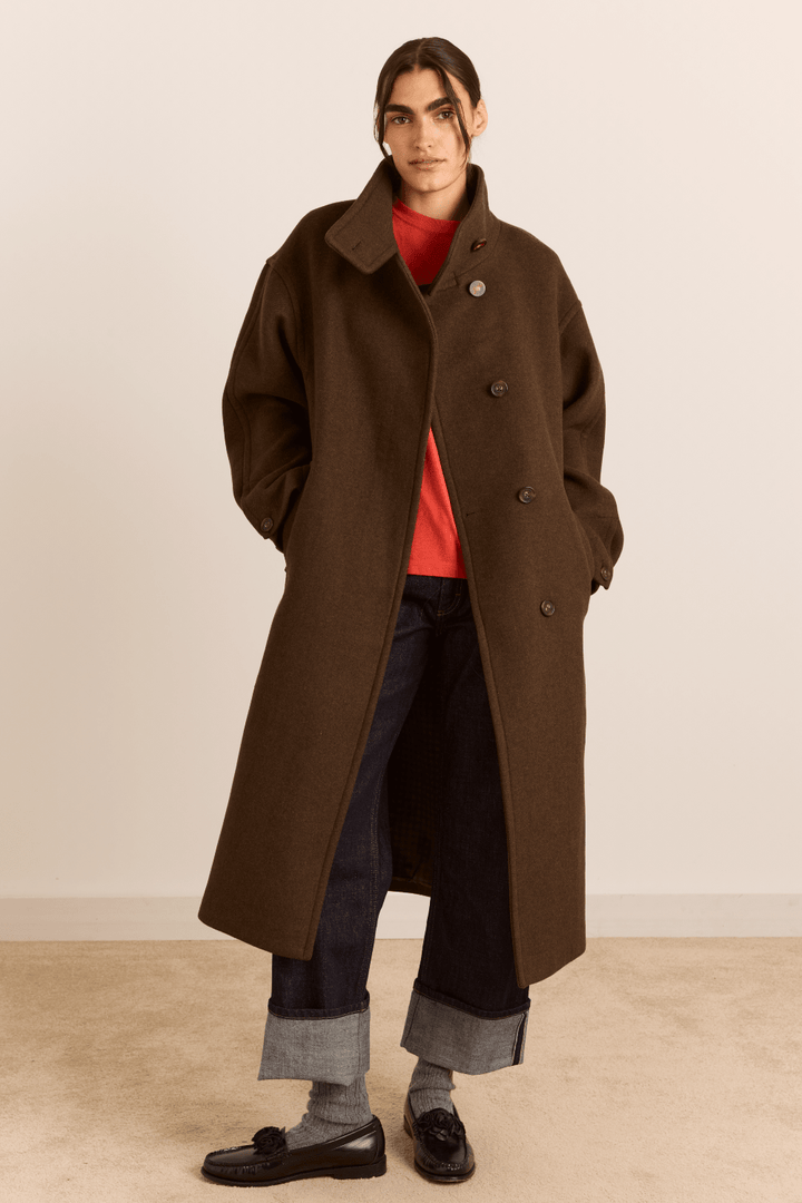 Damson Madder - Agnes Wool Coat in Chocolate - Kalifornia Jean Bar