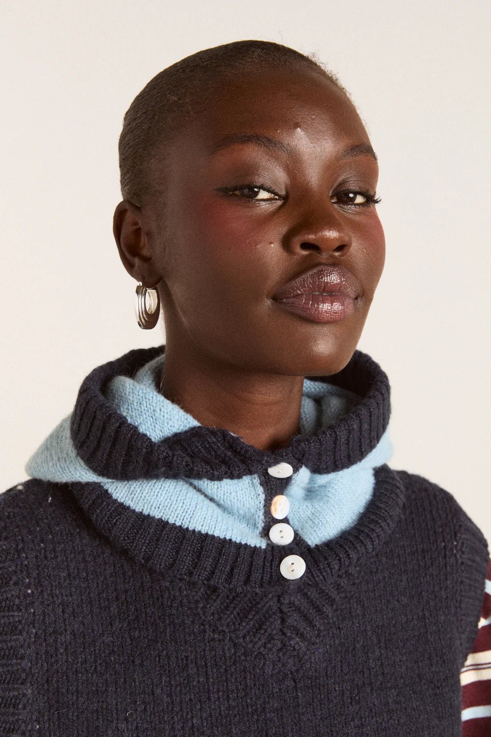 Damson Madder - Button Through Hood in Blue - Kalifornia Jean Bar